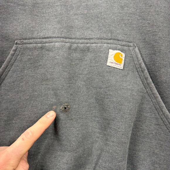 Carhartt Men's Gray Original Fit Hooded Sweatshirt with Neon Logo Size L - Picture 4 of 10